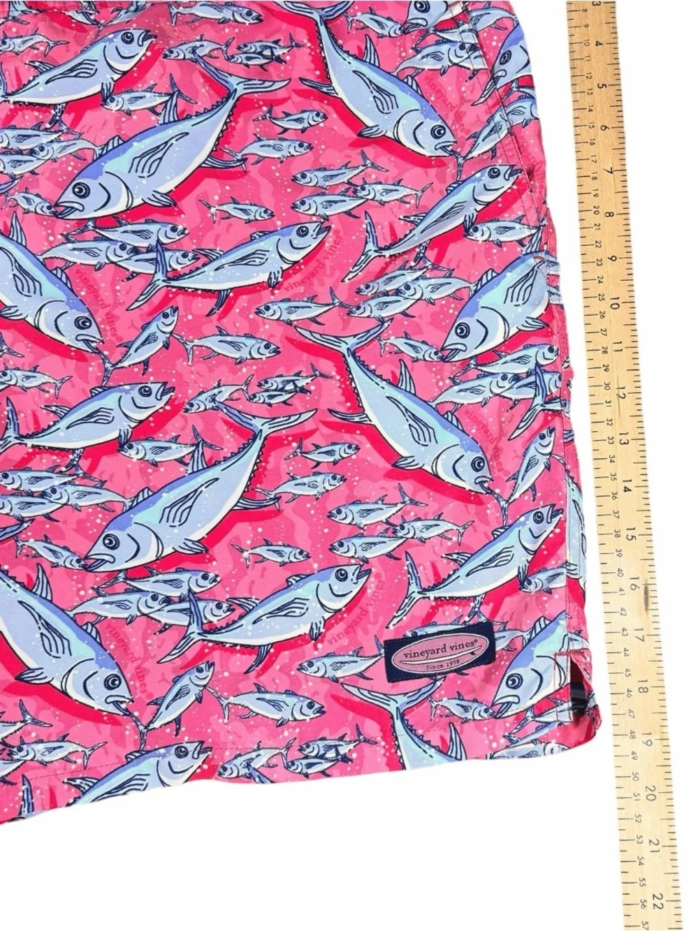 Vineyard Vines Chappy Swim Trunks XL Pink Tuna Fish Print 7” Mesh Lined